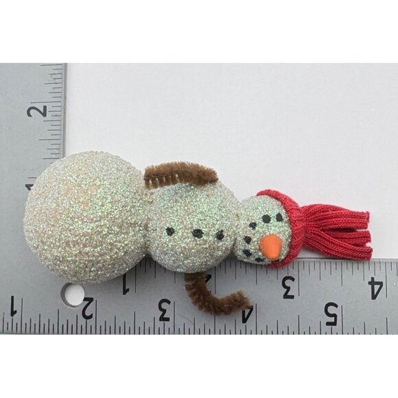Vintage Glitter Snowman Christmas Tree Ornament Handmade with Red Hat - Picture 3 of 7